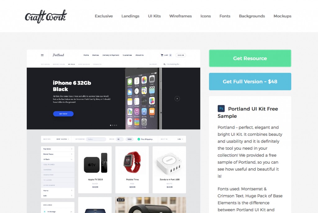 Portland UI Kit Free Sample  Craftwork – Thoroughly Handpicked UI Freebies