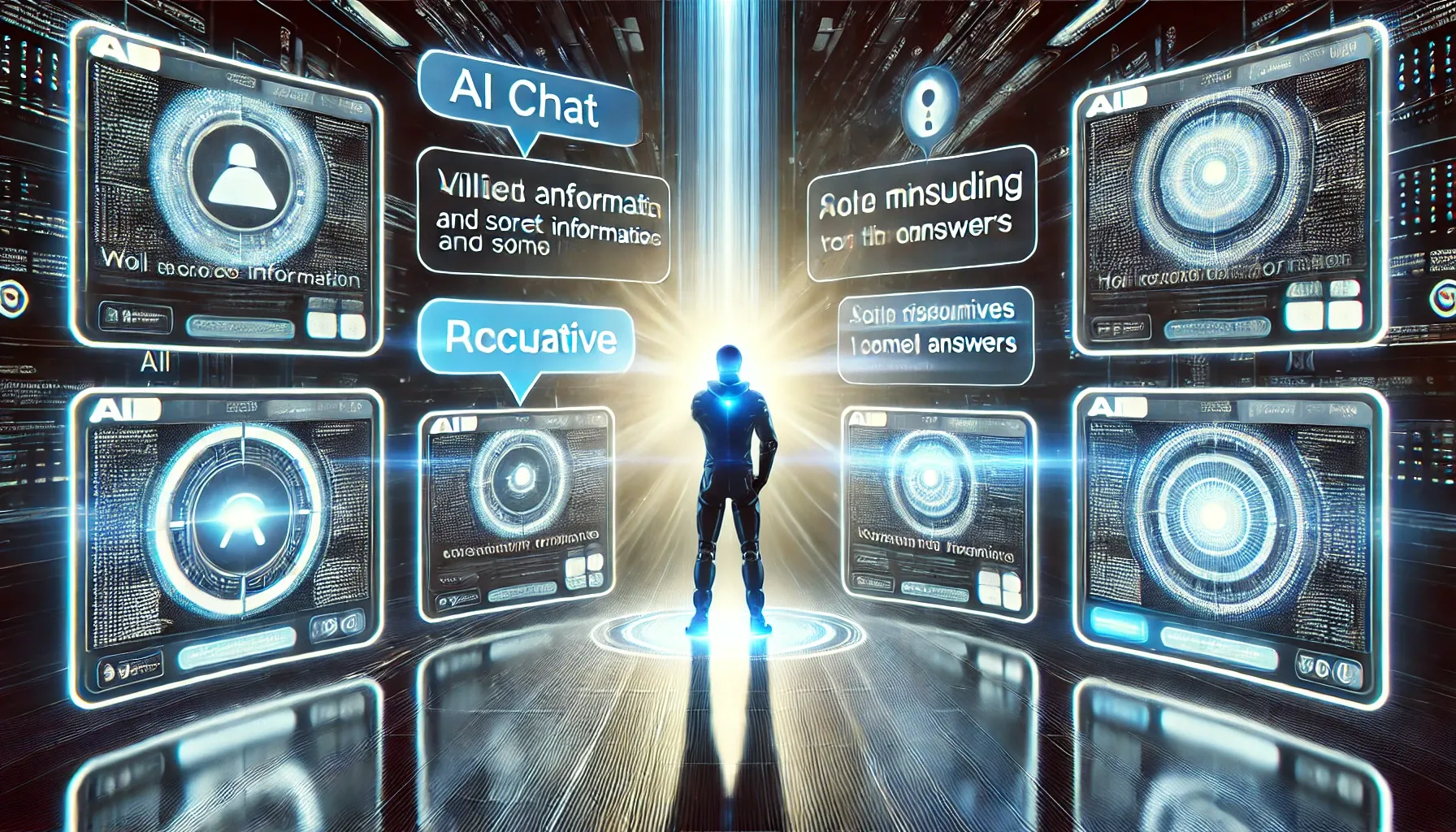DALL·E 2025-02-06 16.25.31 - A futuristic illustration of a user selecting the correct information from multiple AI-generated responses. On the left and right, different AI chat w.webp