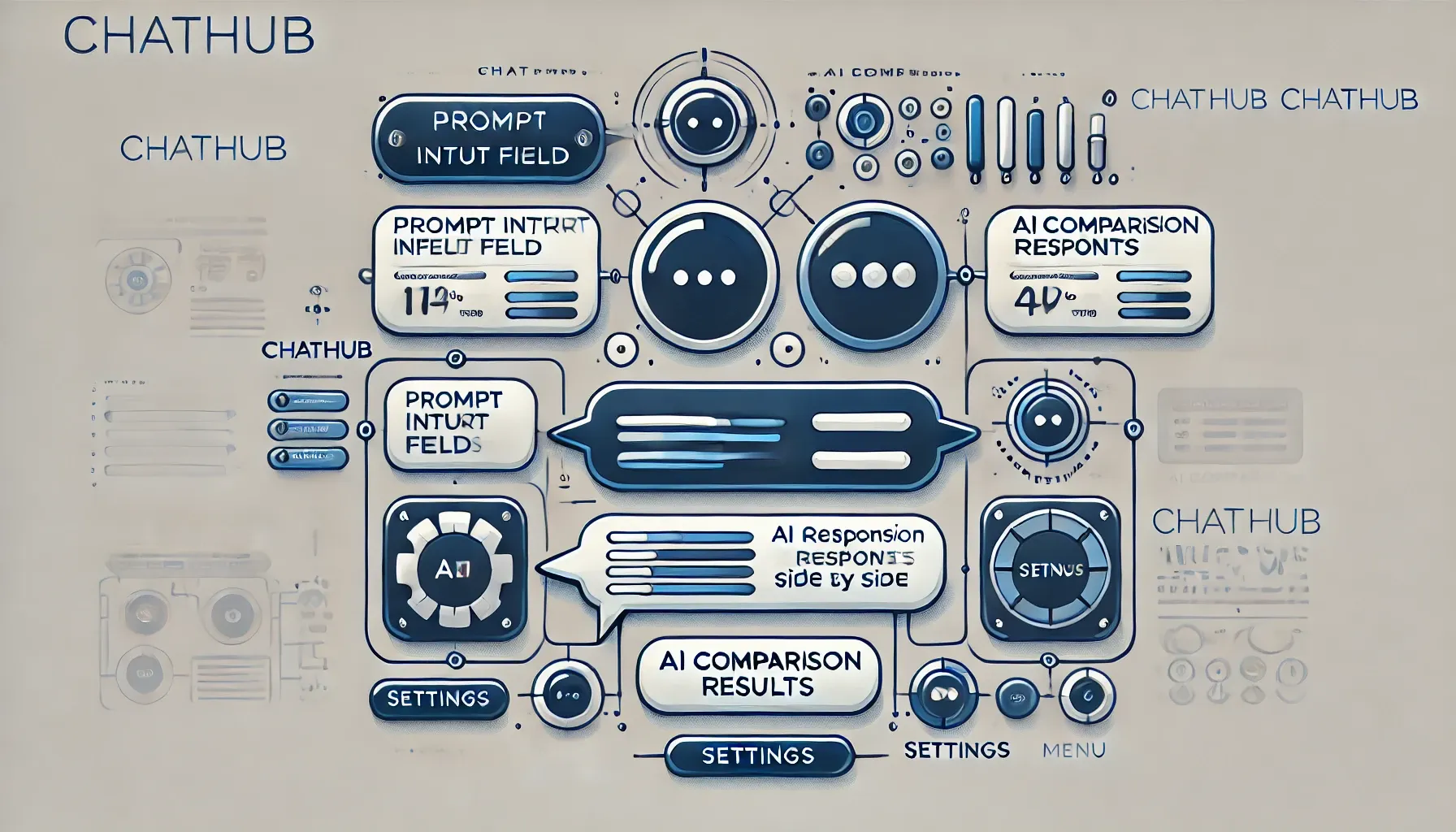 DALL·E 2025-02-06 16.26.30 - An infographic-style illustration explaining the ChatHub interface. The image includes labeled sections such as 'Prompt Input Field,' 'AI Comparison R.webp